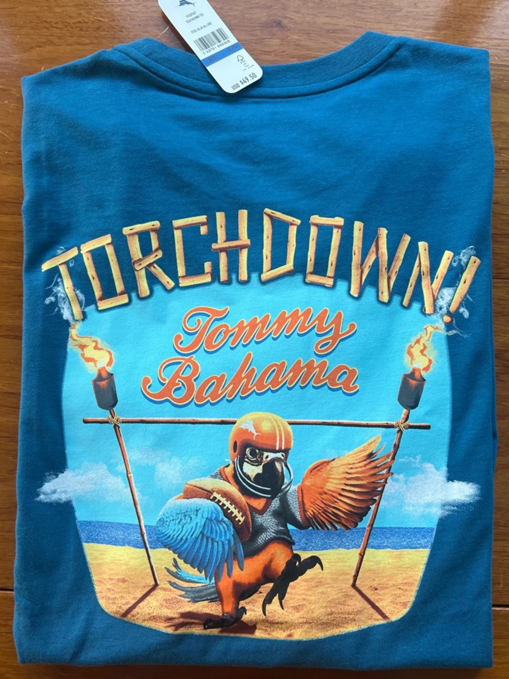 Tommy Bahama Men's Tee Shirt SZ L  100% Cotton  Touchdown Tee Blue NWT Blue